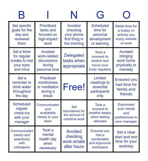 Healthy Boundaries in Your New Role Bingo Card
