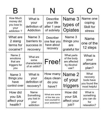 SRC Addiction Bingo Card