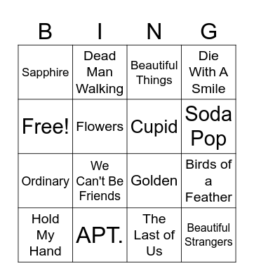 Popular Songs 2025 Bingo Card