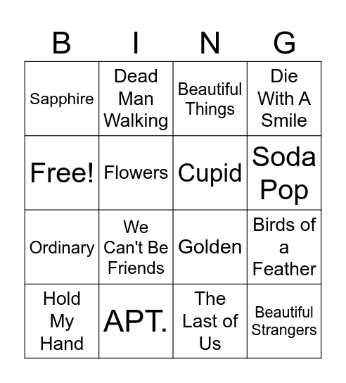 Popular Songs 2025 Bingo Card