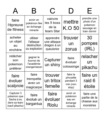 Bingo pokemon Bingo Card