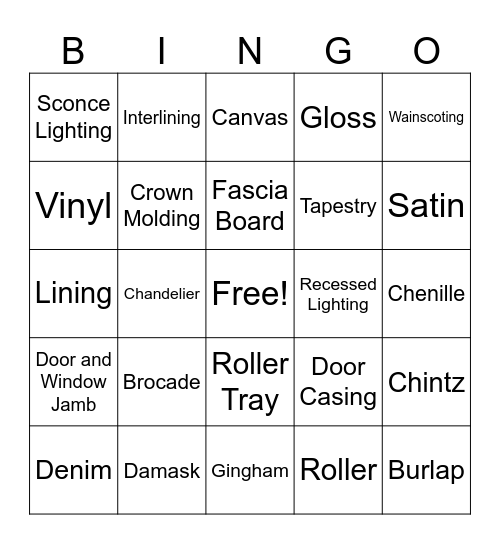 FCS Skillathon - Decorative Woods and Paint Finishes/Wall Finishes/Lighting and Painting and Material Bingo Card
