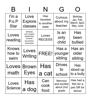 Getting To Know You Bingo! Bingo Card