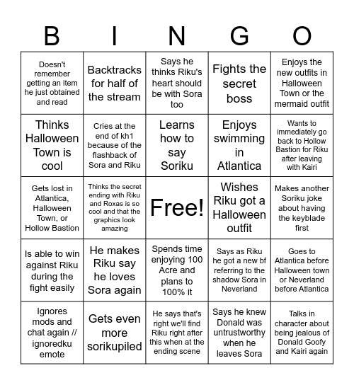 Stream Bingo Card