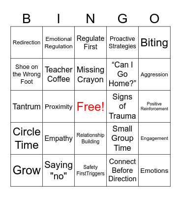 Social Emotional Training Bingo Card