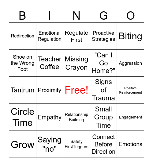 Social Emotional Training Bingo Card