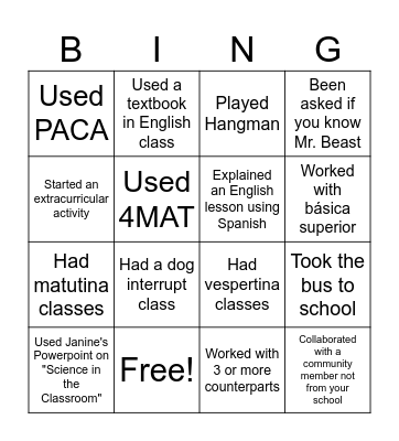 Untitled Bingo Card