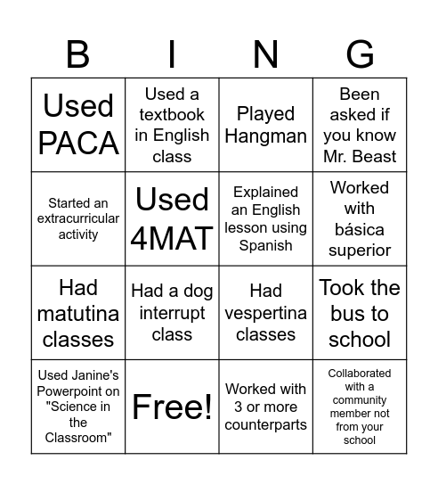 Untitled Bingo Card