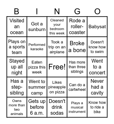 Classroom Bingo Card