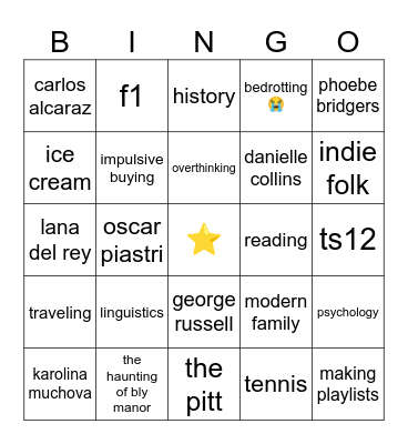 nat’s bingo Card