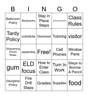 Rules & Procedures Bingo Card