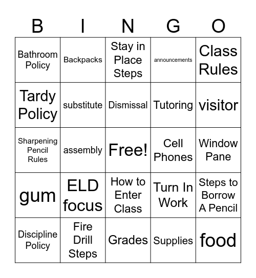 Rules & Procedures Bingo Card