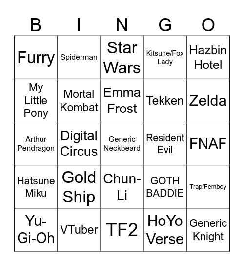 Cosplay BINGO Card