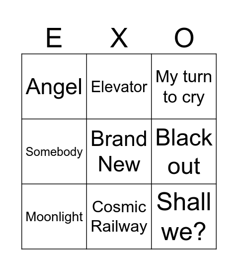 Músicas do EXO Bingo Card