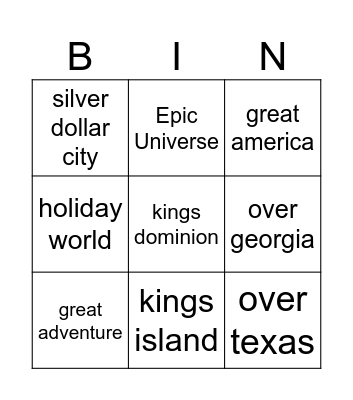 Bucket List Parks Bingo Card