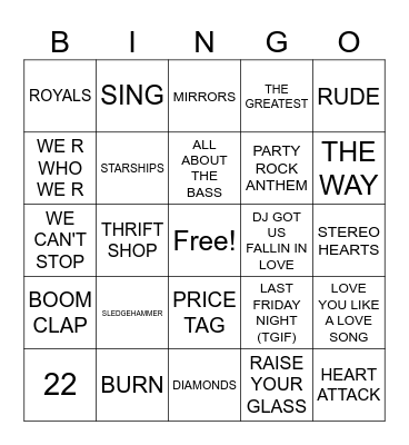 2010's Pop Songs Bingo Card