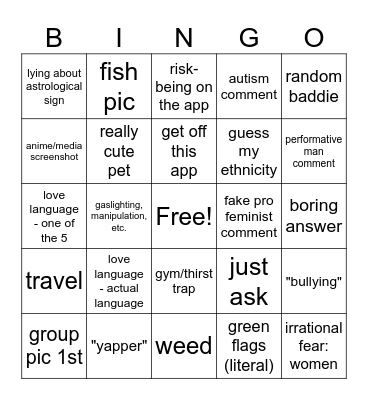 hinge bingo Card
