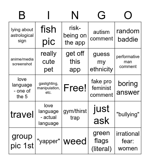 hinge bingo Card