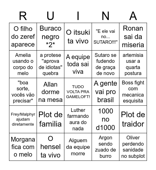O bingo dos milenares cosmicos Bingo Card