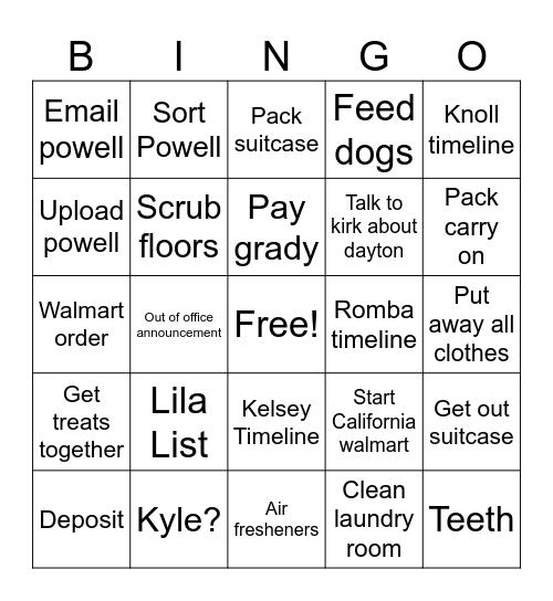 Thursday Bingo Card