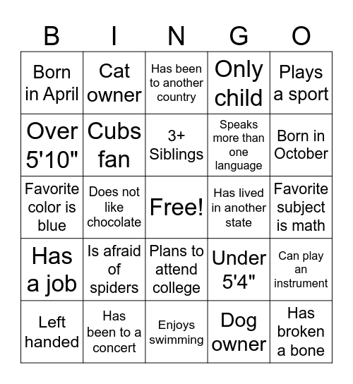 Garcia Bingo Card