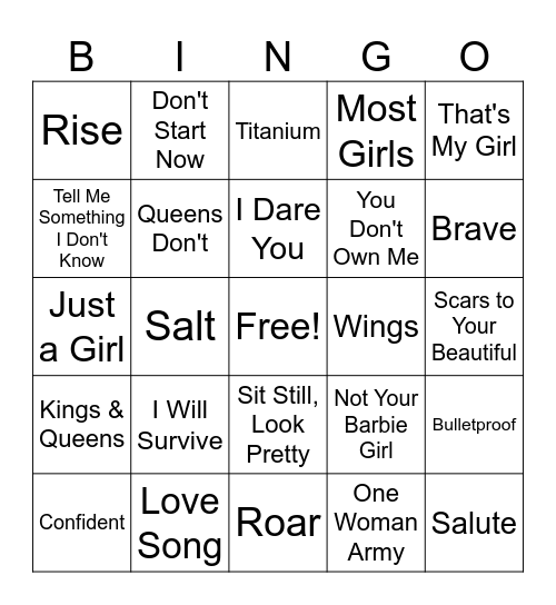 Trouvaille Music Bingo- Girl Power Bingo Card
