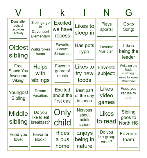 Get To Know You Bingo Card