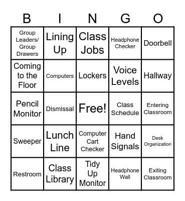 Procedures and Routines Bingo Card