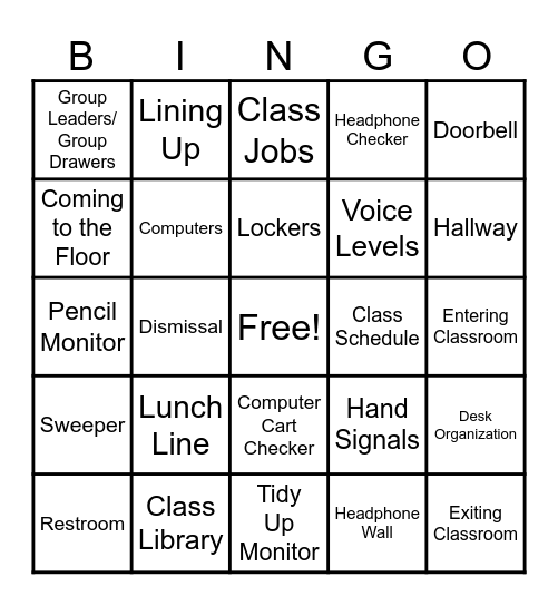 Procedures and Routines Bingo Card