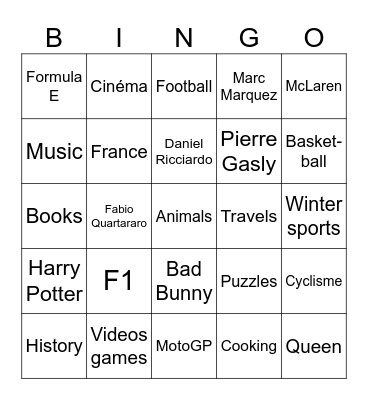 Océane Bingo Card