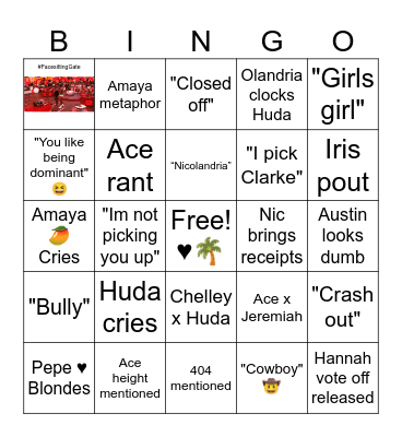 Love Island Bingo Card