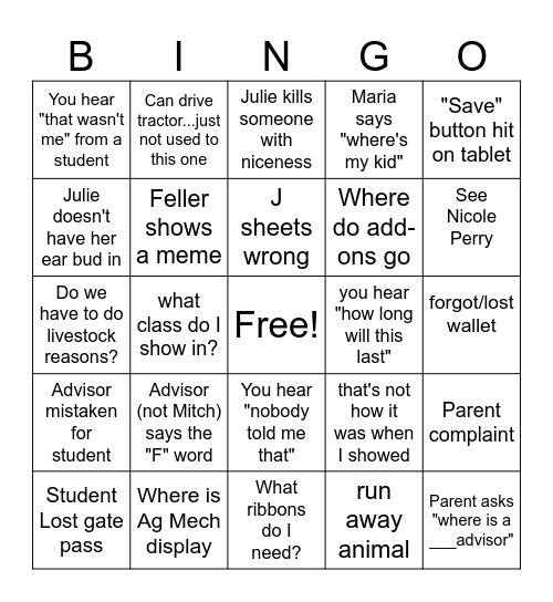 Ag Teacher Bingo 2025 Bingo Card