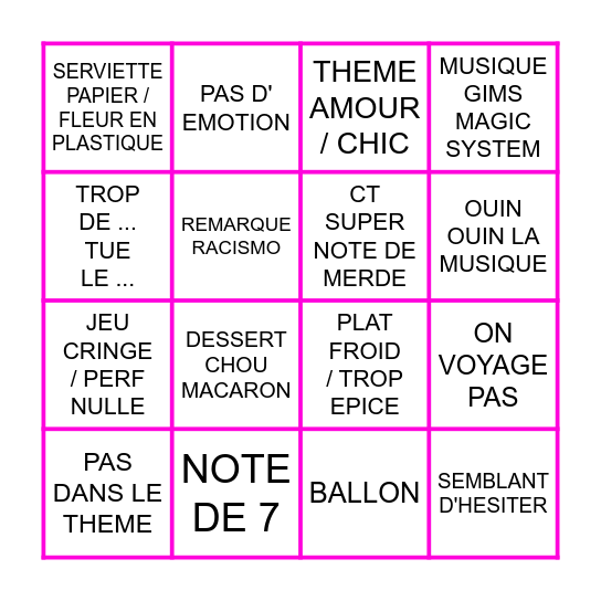 BINGO 4 MARIAGES Bingo Card
