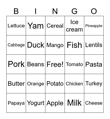 Food Bingo Card