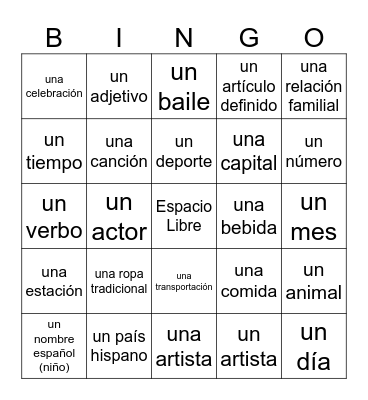 Algo Español Bingo Card
