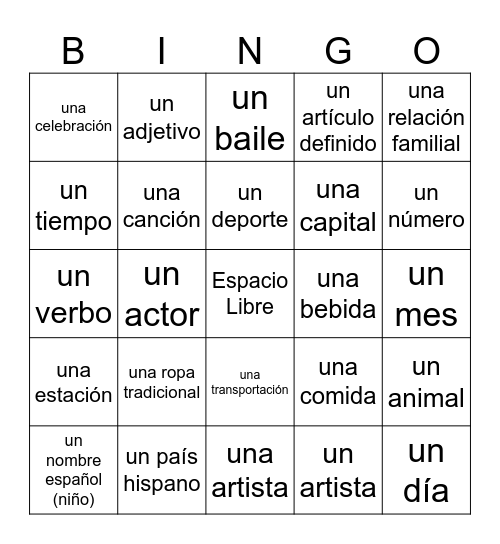 Algo Español Bingo Card