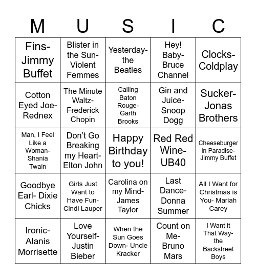 scotty songs Bingo Card