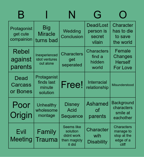 The Disney Movie Checkmark List Bingo Card