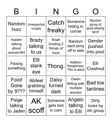 Pool Party Bingo Card