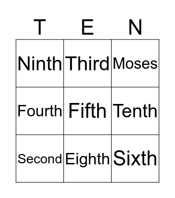 Ten Commandments Bingo Card