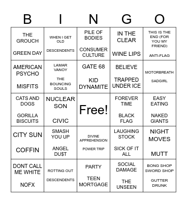 SF PUNK BINGO ROUND 2 Bingo Card