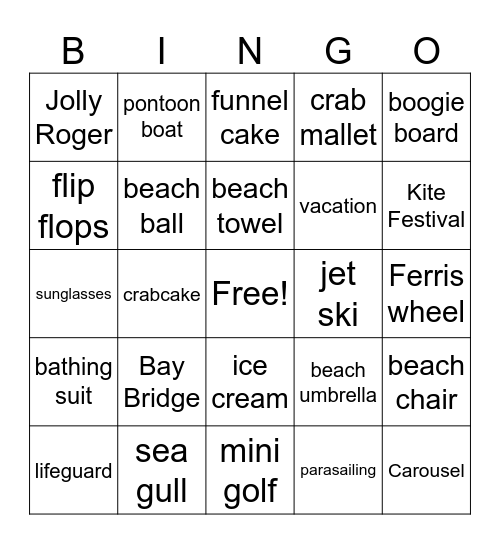 Ocean City Bingo Card