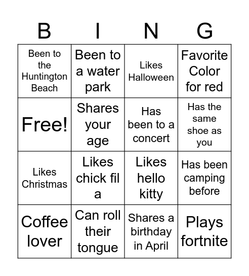 Find someone who Bingo Card