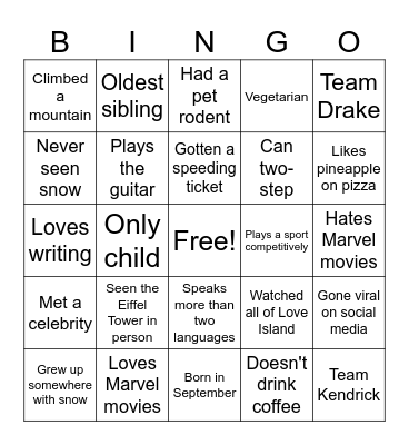 Class Icebreaker Bingo Card