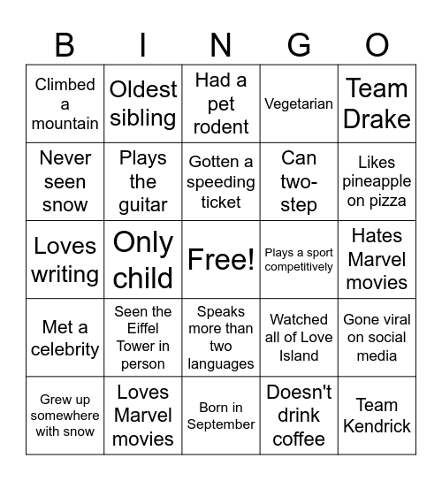 Class Icebreaker Bingo Card