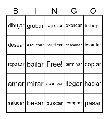 -AR Spanish Verbs Bingo Card