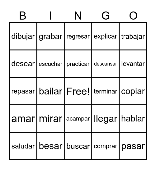 -AR Spanish Verbs Bingo Card