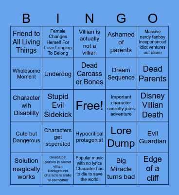 Disney Movie Bingo Card