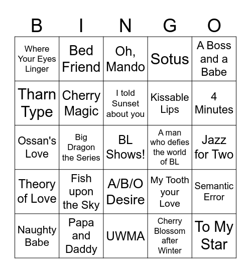 BL Bingo Card