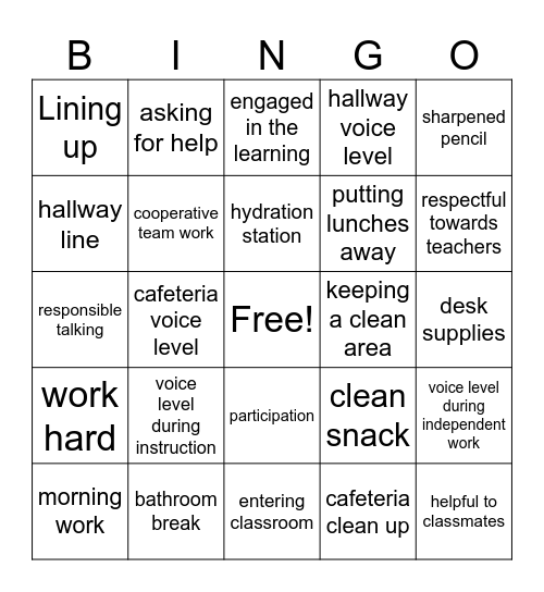 3rd Grade Expectations Bingo Card